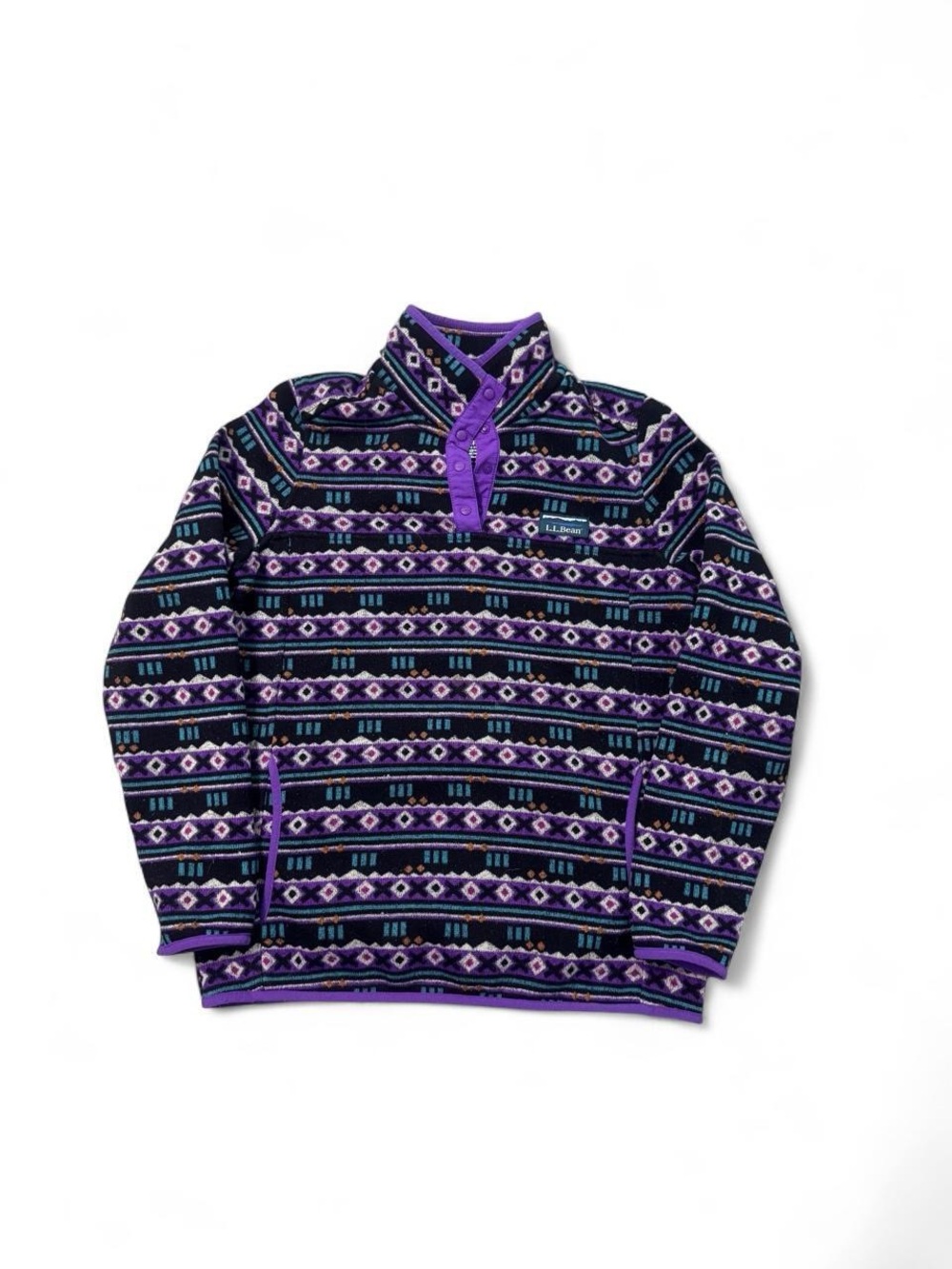 L.L Bean Aztec southwestern multicolor snap T fleece S petite women’s pullover